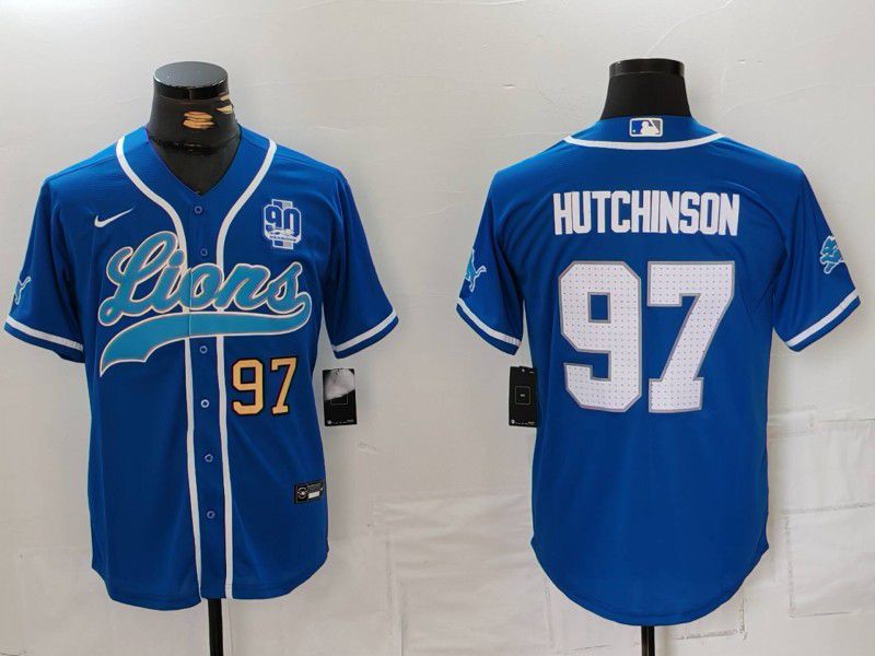 Men Detroit Lions 97 Hutchinson Blue Second generation joint name 2024 Nike Limited NFL Jersey style 8153